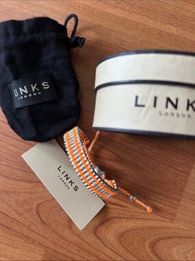 Links of London Neon Orange and Silver Friendship  Woven Bracelet
